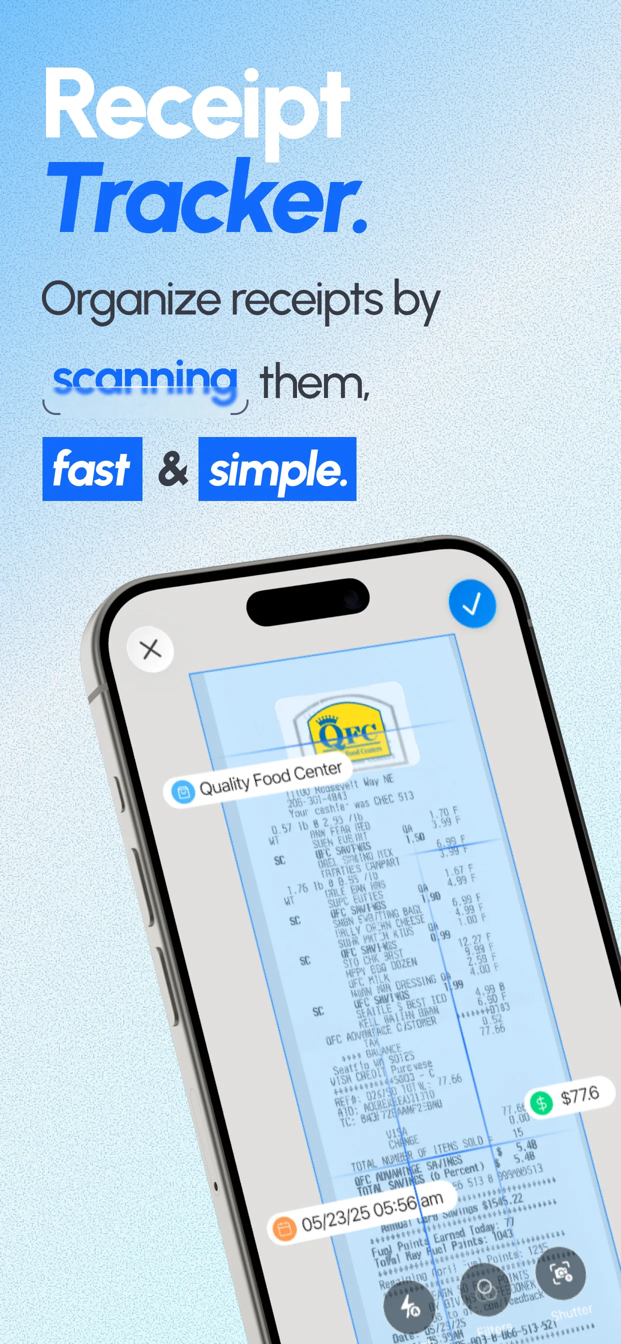 Receipt tracker app screen
